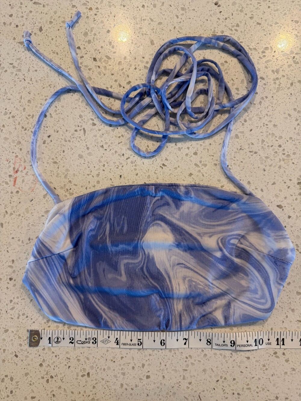 Naked Wardrobe Blue Smoke Marble Bandeau Tube Tie Strap Bikini Top XS NWOT